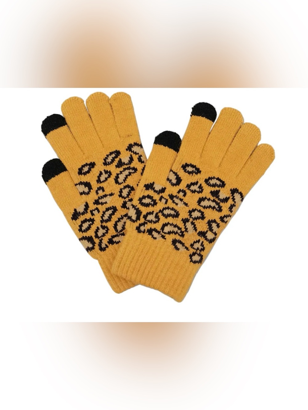 Do everything in love Mustard Leopard Knit Touchscreen Gloves